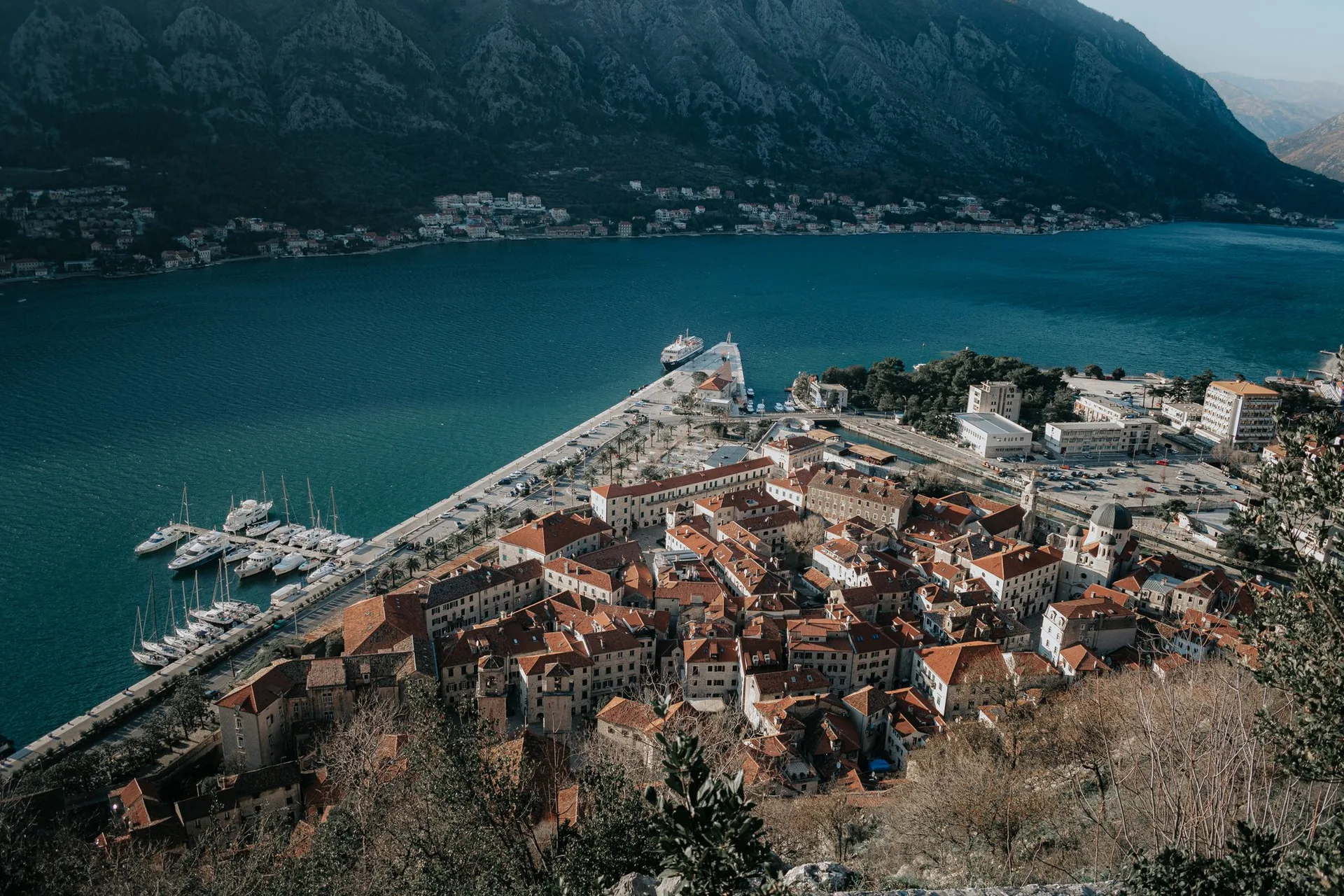 Kotor old town and its harbour on the Bay of Kotor